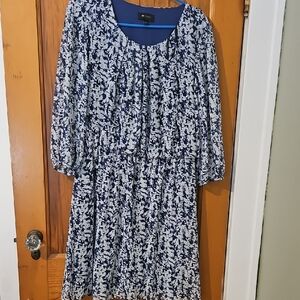 AB Studio Navy and White Long Sleeve Dress